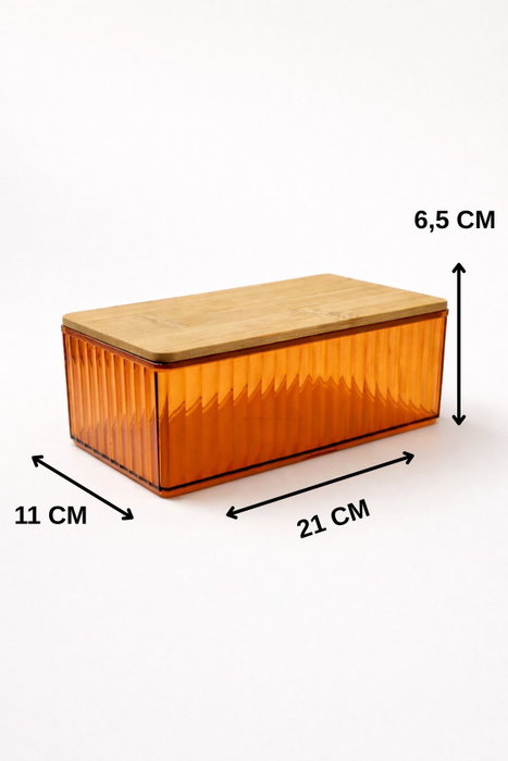 Hermia Set de Cajas de Almacenamiento Ámbar con Tapa de Bambú